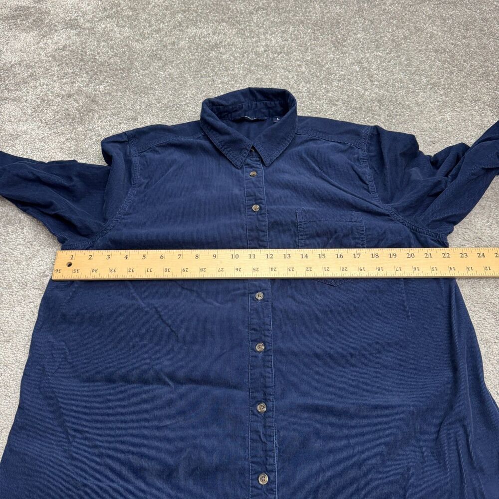 Lands' End Pinwale Corduroy Button Down Midi Shirt Dress Womens Large Navy Blue - Picture 8 of 16